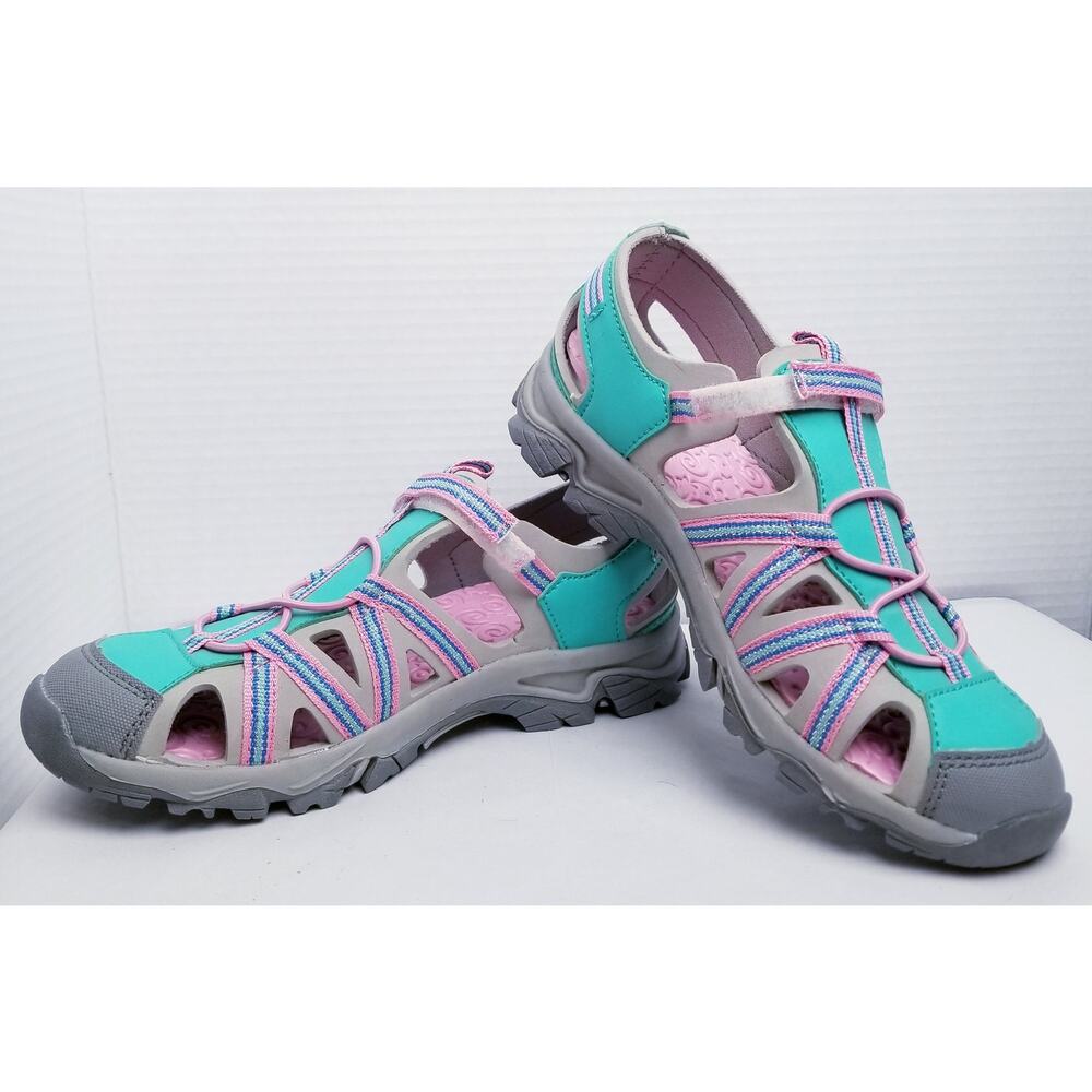 Women's Triple T Trading Gray, Pink & Teal Sports Sandals Size 6